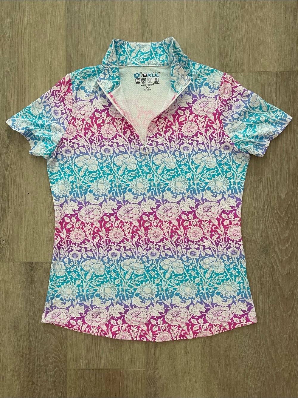 IBKUL Floral Ombre Short Sleeve Polo — Pink, Blue, Purple Active Wear